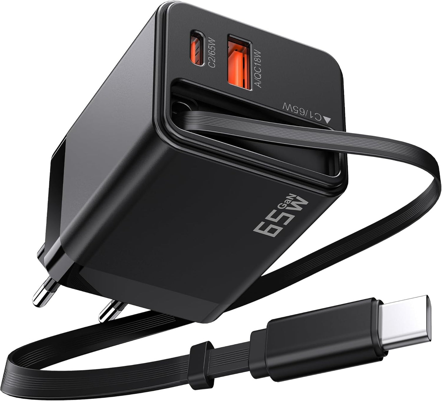 Rearup™ 65W Kendinden Kablolu 3 Portlu Hızlı Şarj Adaptörü
