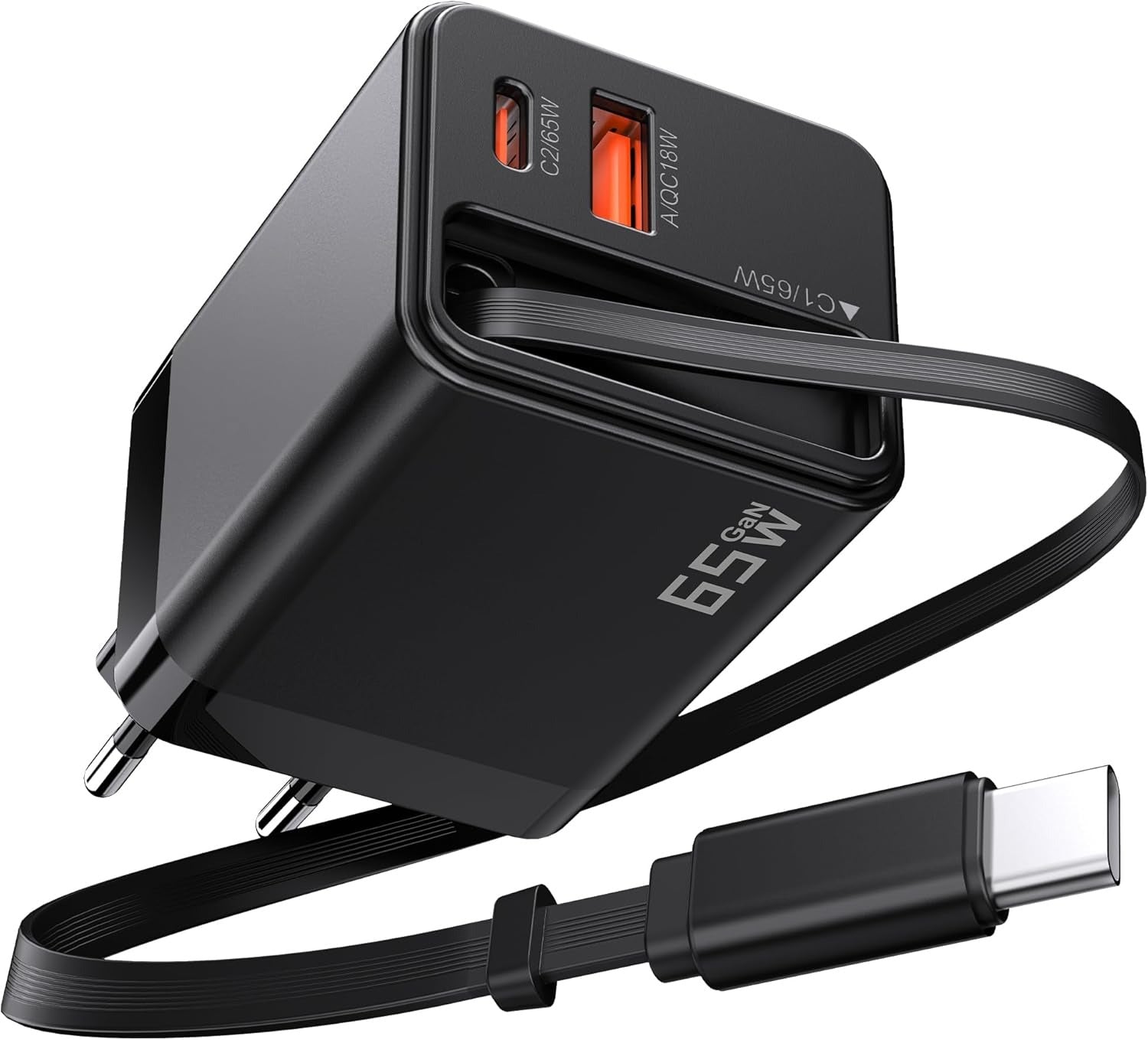 Rearup™ 65W Kendinden Kablolu 3 Portlu Hızlı Şarj Adaptörü
