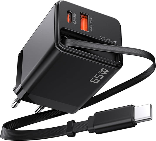 Rearup™ 65W Kendinden Kablolu 3 Portlu Hızlı Şarj Adaptörü